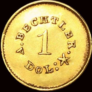 1842 - 50 A Bechtler Dollar Nearly Uncirculated Rare Carolina Lustrous Gold No Res