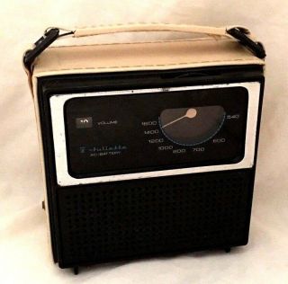Rare Vintage Am Radio Portable Receiver Black Cream Faux Leather Back W/ Ac Cord