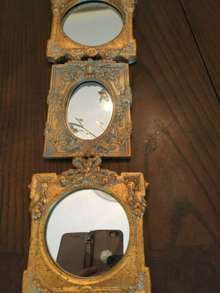 Small Wall Mirrors - Set Of 3 - Decorative With Antique Patina - Gold -