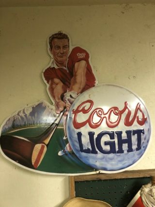 Vintage Tin Metal Coors Light Golf Beer Sign Man Cave 28x28 Rare 1995