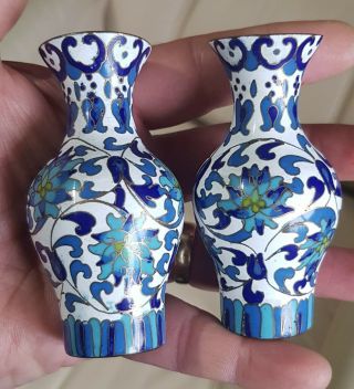 Chinese Cloisonne Miniature Vases Iznik Islamic Style Vintage Qing