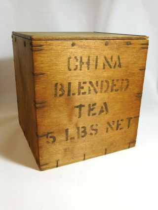 Vintage Wooden China Tea Box 5lb Sliding Top Display Storage Collectable