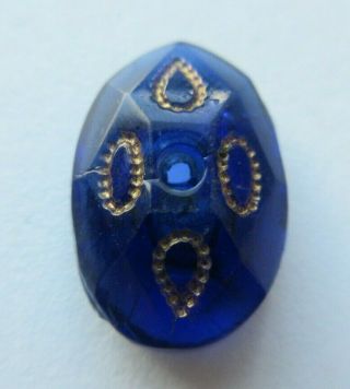 Striking Antique Vtg Victorian Cobalt Blue Glass Whistle Button W/ Luster (r)