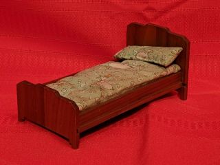 Vintage Strombecker Playthings Wooden Dollhouse Furniture Walnut Bed
