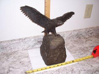 Antique Cast Bronze American Bold Eagle Statue Unknown Maker Hawk Sculpture