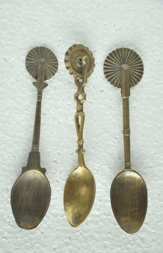 3 Pc Old Brass Handcrafted Unique Shape Spoon With Pizza Cutter,  Patina
