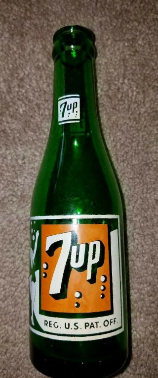 Very Early Rare Vintage Green 7 Up Soda Bottle Anchorage Alaska 7 Oz