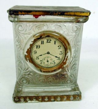 Antique Mantel Clock Glass Candy Container