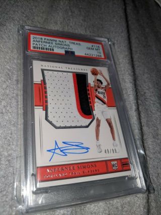 2018 - 19 Anfernee Simons National Treasures Rc Rpa Rookie Patch Auto Psa 10 Rare