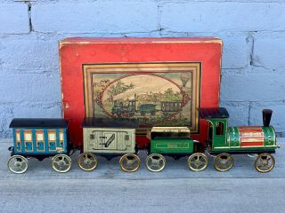 Rare Issmayer Germany Tin Floor Train Locomotive Tender 1900 Penny Toys