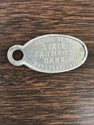 Antique State Farmers Bank Key Chain Fob Keystone Indiana Wells County In Token