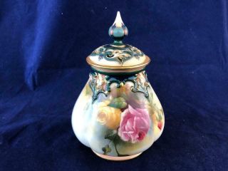 Good Antique Royal Worcester Hadley Roses Hand Painted Pot Pourri.  C1904.