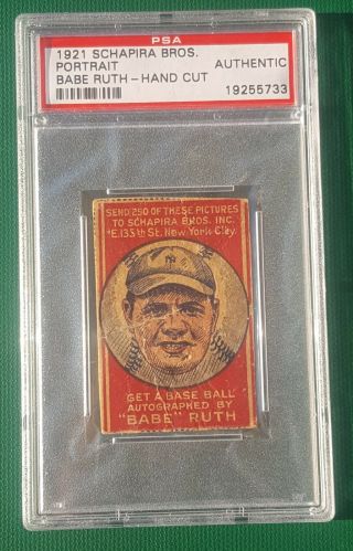1921 Schapira Bros.  Babe Ruth Baseball Card No Arrows Psa Authentic Bambino Rare
