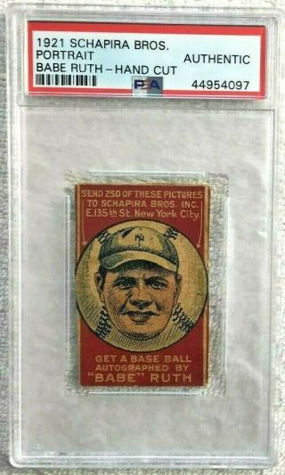 1921 Schapira Bros.  Babe Ruth Baseball Card W/arrowspsa Authentic Bambino Rare