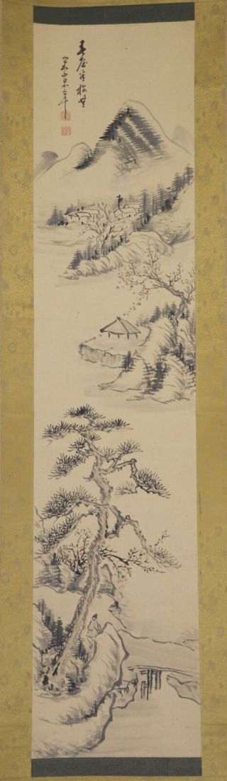 Japanese Hanging Scroll Art Painting Sansui Landscape Hine Taizan E8895