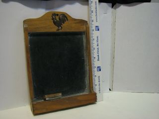 Vintage Mini Chalkboard W/ Eraser Metal Rooster 10 Inches Wood Frame Chalk Board