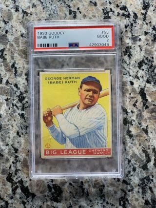 1933 Goudey Babe Ruth 53 PSA 2 RARE HIGH END Yellow PMJS 2