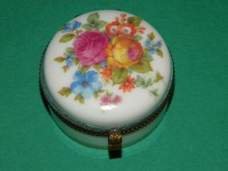 Antique Floral Porcelain Hinged Trinket Pill Patch Box
