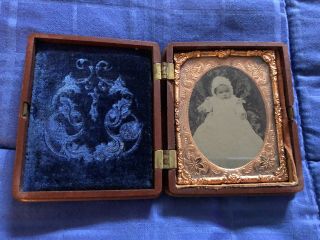 Antique Victorian Gutta Percha Photo Case Daguerreotype Baby Tin Type