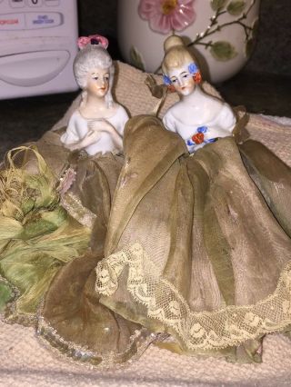 2 Antique Half Doll Bisque Germany 3 3/4 " Tall Each