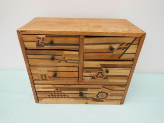 Apprentice Sample Piece Miniature Inlaid Chest Of Drawers Collectors Cabinet Box