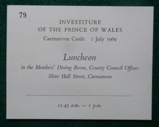 Antique Lunch Admittance Ticket Investiture Prince Charles 1969 Carnarvon Castle