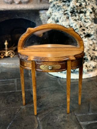 Vintage Miniature Dollhouse Artisan Demilune Mirrored Table Pretty Brass Pull