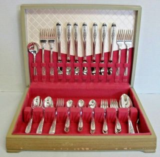 46 Piece Set Royal Rose Silverplate Flatware With Chest Oneida Nobility