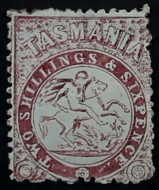Rare 1888 - Tasmania Australia 2/6 - Red St George & Dragon Stamp Wmk Tas
