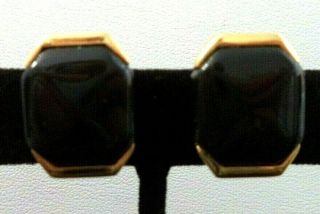 Rare Vintage Estate Signed Crown Trifari Black Glass 3/4 " Clip Earrings G914h