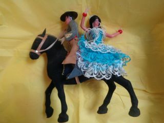 Rare Vintage Dolls Spanish Flamenco Couple On Horse Marin?