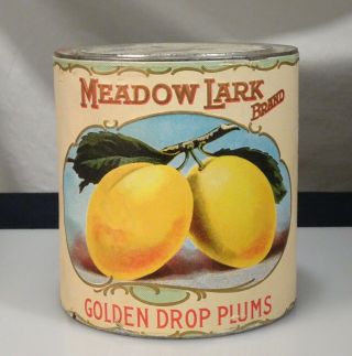 Antique Tin Canned Food Fruit,  Meadow Lark Golden Drop Plums - 56133