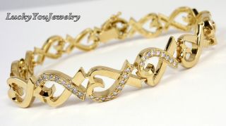 Rare Vintage Tiffany & Co Picasso 18k Gold Diamond Loving Hearts Bracelet 7.  5 "