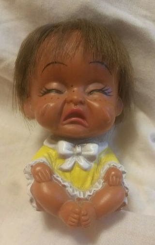 Vintage Rubber Doll Moody Cuties Made In Korea Crying Brown Hair
