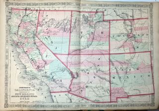 Antique 1863 - 4 Map Of California,  Arizona,  Mexico,  Colorado,  Utah & Nevada