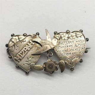 Antique Victorian Mizpah Sweetheart Love Solid Sterling Silver Ladies Pin Brooch