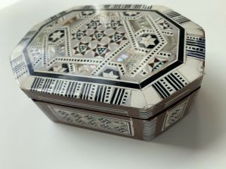 Vintage Handmade Inlaid Mother Of Pearl Octagonal Box
