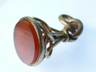 Antique 9 Ct.  Gold Fob Charm With Orange Possibly Garnet Stone 2.  5g C200