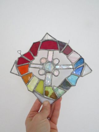 Vintage Stained Glass Window Decoration Scandinavian Artist Made Signed