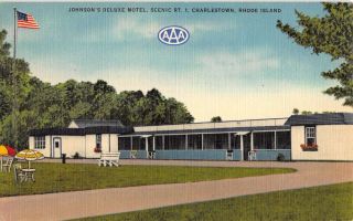 Charlestown Rhode Island Johnsons Deluxe Motel Linen Antique Postcard K23506