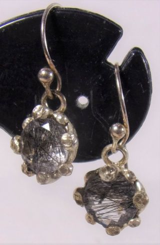 Vintage 925 Rare Striated Crystal Glass Dangle Earrings Silver Nugget Style Wow