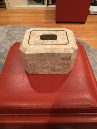 Rare Vintage Maitland Smith Marble Box With Bronze Inlay And Detail