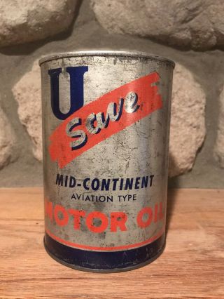 Rare Antique U Save Motor Oil Quart Can,  Oil Can,  Oil Can Rare