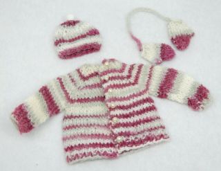 Vintage Knit Winter Sweater Mittens & Hat - Dollhouse Miniature 1:12