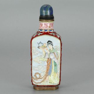 Chinese Exquisite Handmade Mythology Figure Pattern Copper Enamel Snuff Bottle
