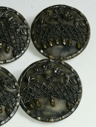 Rare x5 Antique Vintage Filigee Flower Buttons - 3