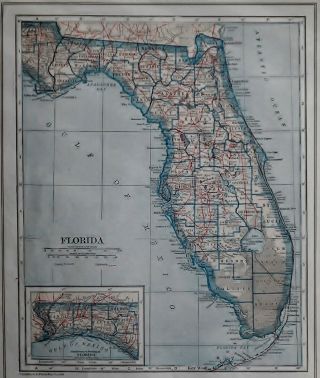 Antique1925 World Atlas Map Florida Fl & Connecticut Ct Conn Post World War Ww