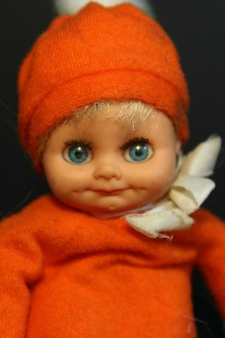 Vintage Bean Bag Style Baby Doll - Vinyl Head - Big Eyes & Lashes Orange