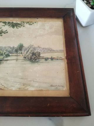 Antique Landscape Watercolor Painting Framed Signed Wood Frame Gallery 3