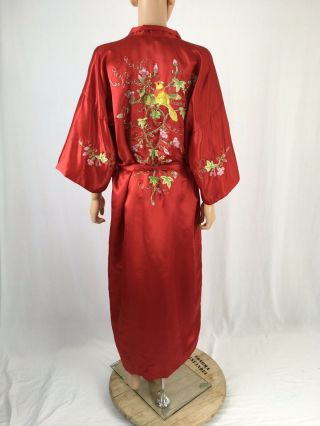 Vintage Chinese Silk Robe Red Embroidered Long Silk Robe Phoenix XL Made China 3